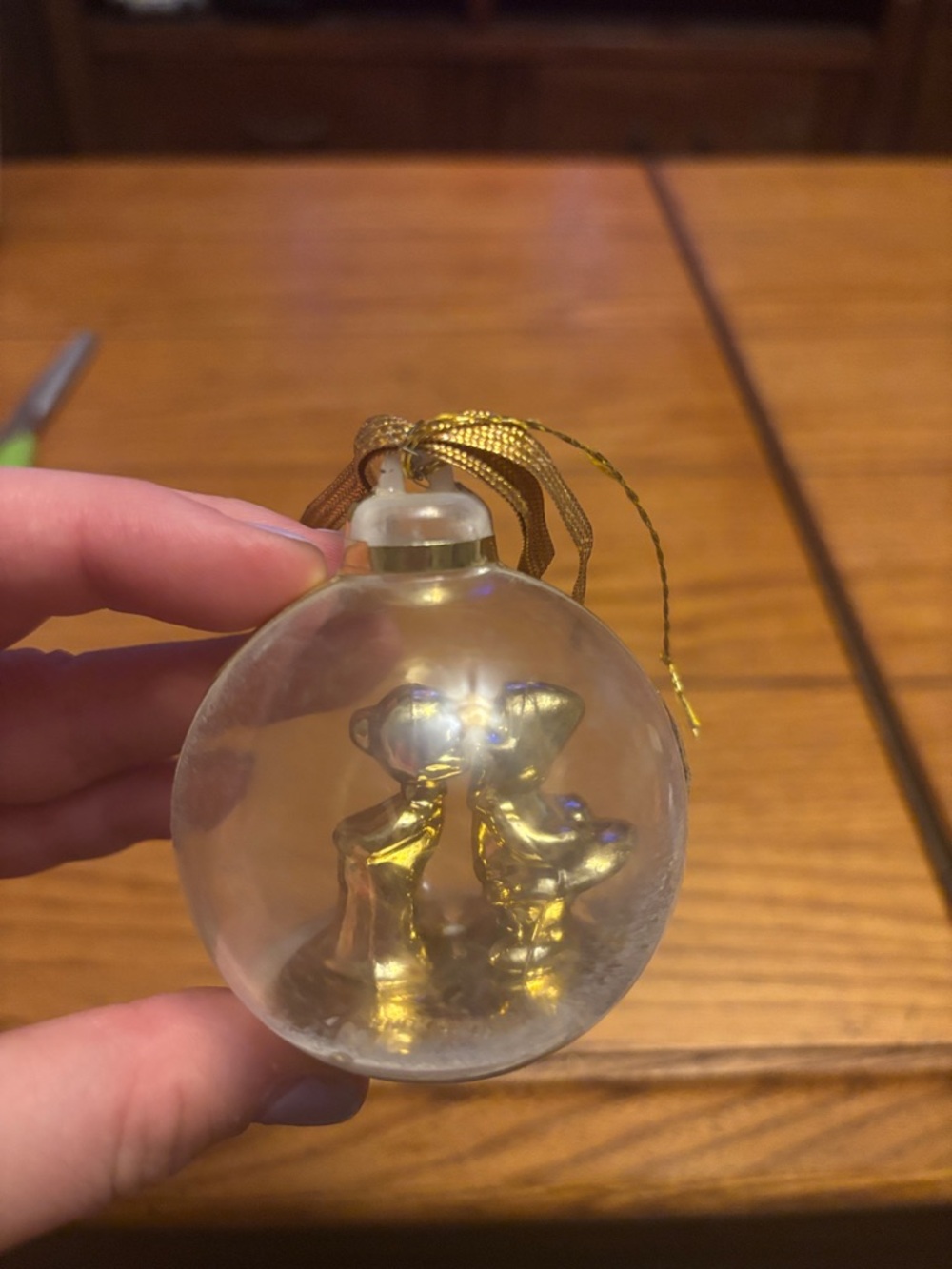 Clear Glass Ornament with Gold couple figures